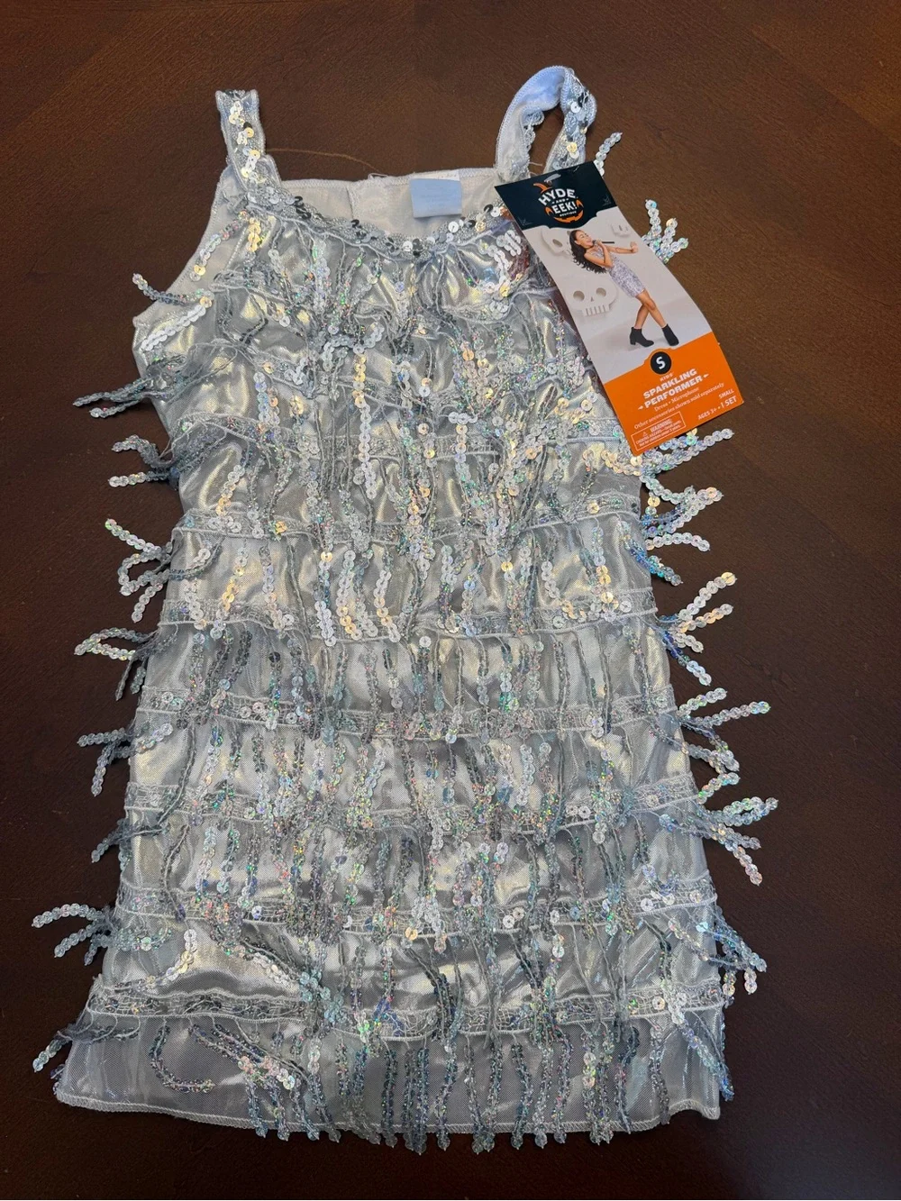 NWT Hyde & Eek Girls Sparkling Performer Costume Small Silver Sequin Halloween